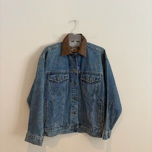 Vintage 90s EXP Express Denim Trucker Jacket with Leather Collar Size S
